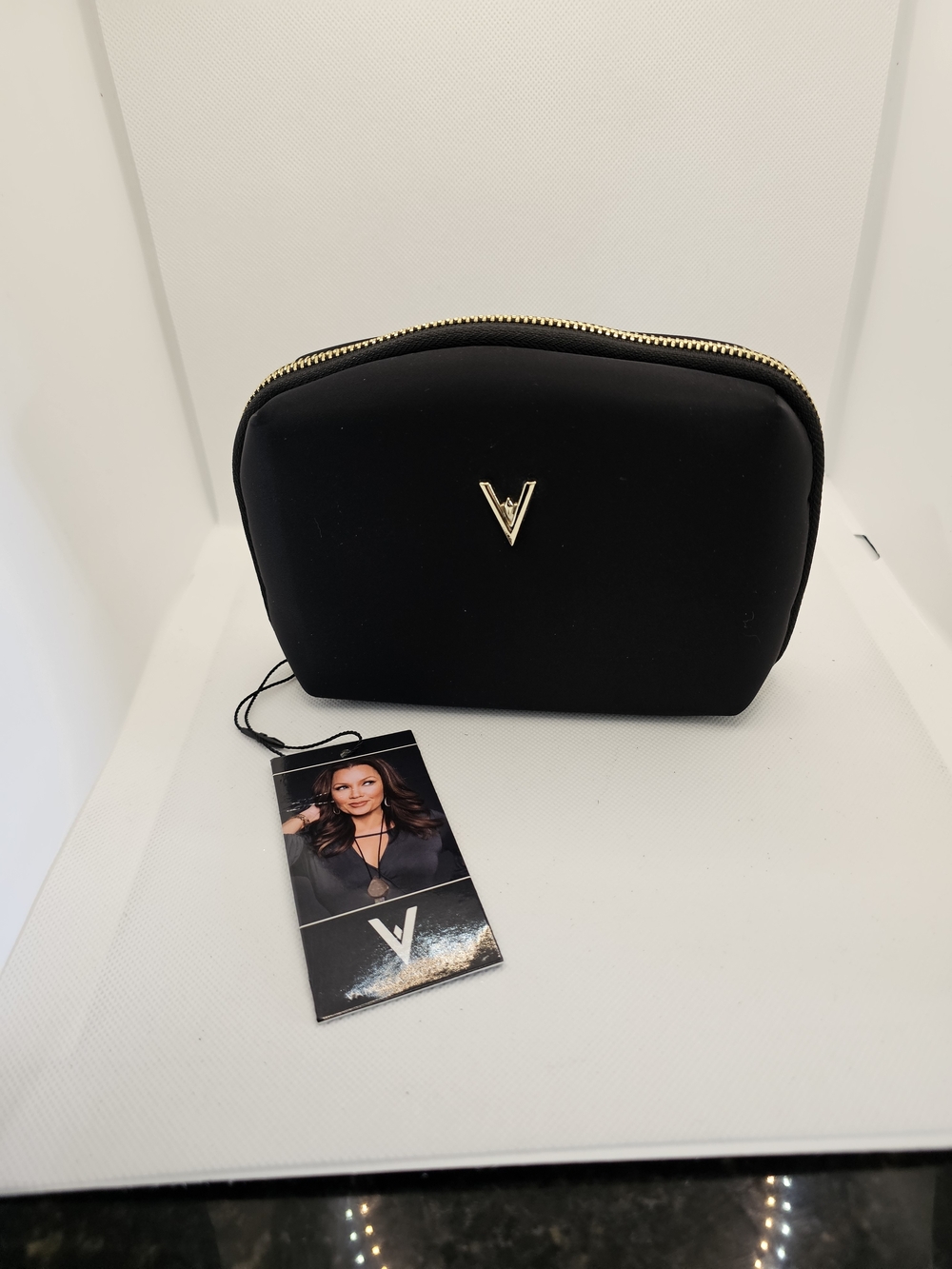 Vanessa Williams Black Cosmetic Pouch with Gold Zip NWT